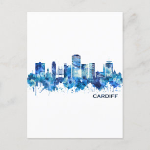 Postal De Invitación Azul del Skyline de Cardiff Gales