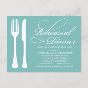 POSTAL DE INVITACIÓN AZUL FLATWARE   REHEARSAL DINNER INVITE