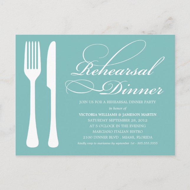 POSTAL DE INVITACIÓN AZUL FLATWARE | REHEARSAL DINNER INVITE (Anverso)