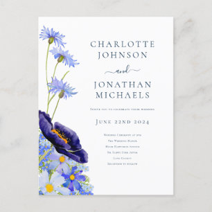 Postal De Invitación Azul floral de verano elegante