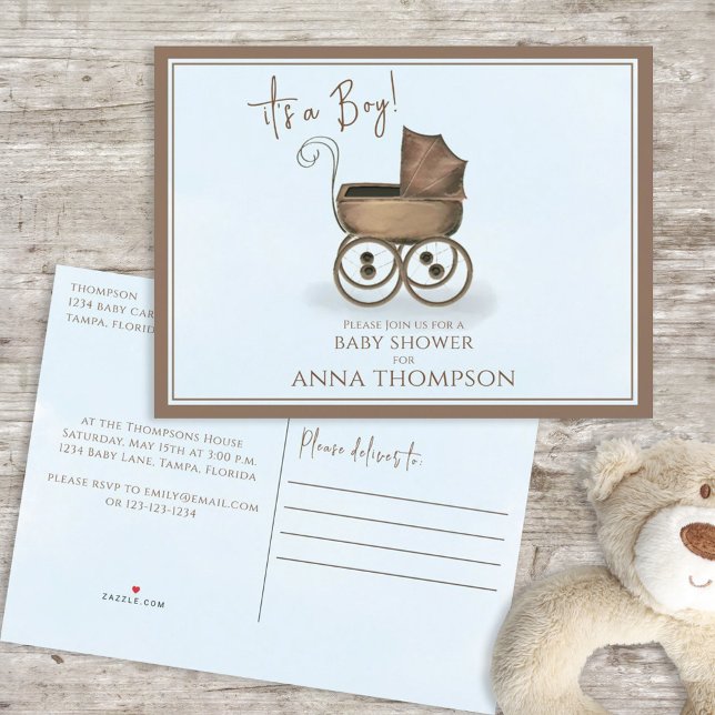 Postal De Invitación Azul lindo es un niño ventilado de bebé clásico (Subido por el creador)