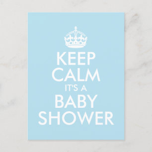 POSTAL DE INVITACIÓN AZUL MANTENER CALMA ES UN BABY SHOWER