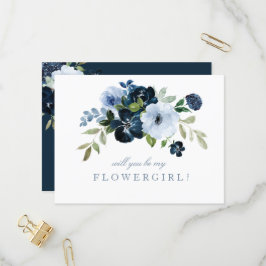 Postal De Invitación azul marino claro serás mi carta de flowergirl