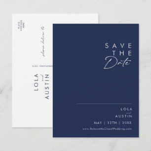 Postal De Invitación Azul marino Minimalista moderno   Plata Guardar la