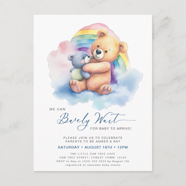 Postal De Invitación Azul Podemos Esperar A Un Chico Cuerdo Baby Shower (Anverso)