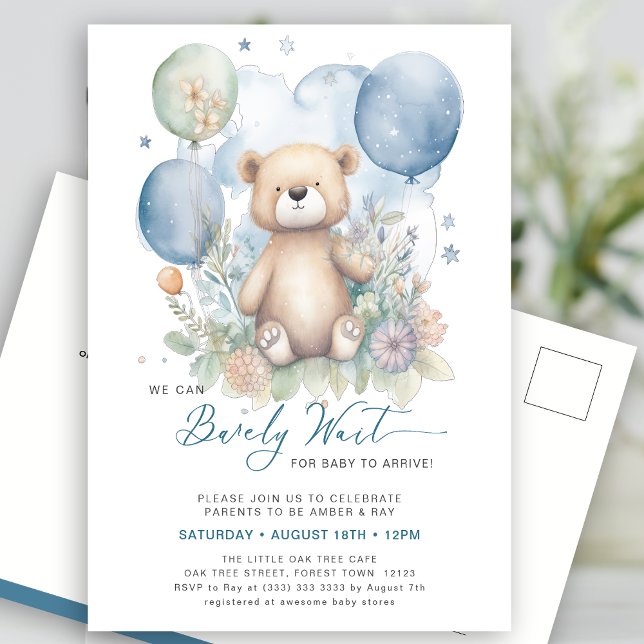 Postal De Invitación Azul Podemos Esperar A Un Chico Cuerdo Baby Shower (Subido por el creador)
