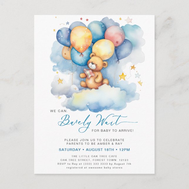 Postal De Invitación Azul Podemos Esperar A Un Chico Cuerdo Baby Shower (Anverso)
