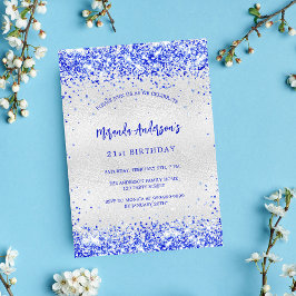 Postal De Invitación Azul real de plata de cumpleaños