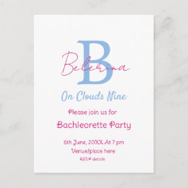 Postal De Invitación azul rosa en nubes nueve monograma despedida de so
