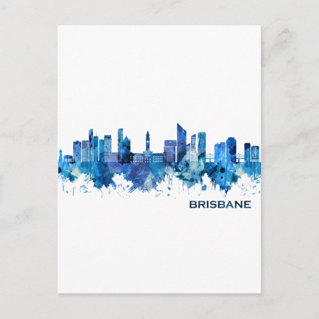 Postal De Invitación Azul Skyline de Brisbane Australia (Anverso)