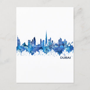 Postal De Invitación Azul Skyline de los Emiratos Árabes Unidos de Duba