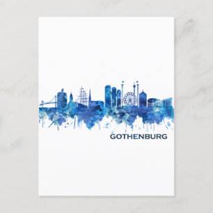 Postal De Invitación Azul Skyline de Suecia de Gotemburgo