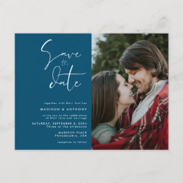 Postal De Invitación Azul verde azulado Salven la foto del Boda Minimal