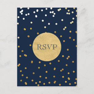 Postal De Invitación Azul y dorado confeti brillante puntos Chic modern