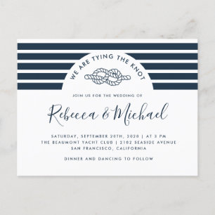 Postal De Invitación Azules marinos náuticos atando la boda del nudo