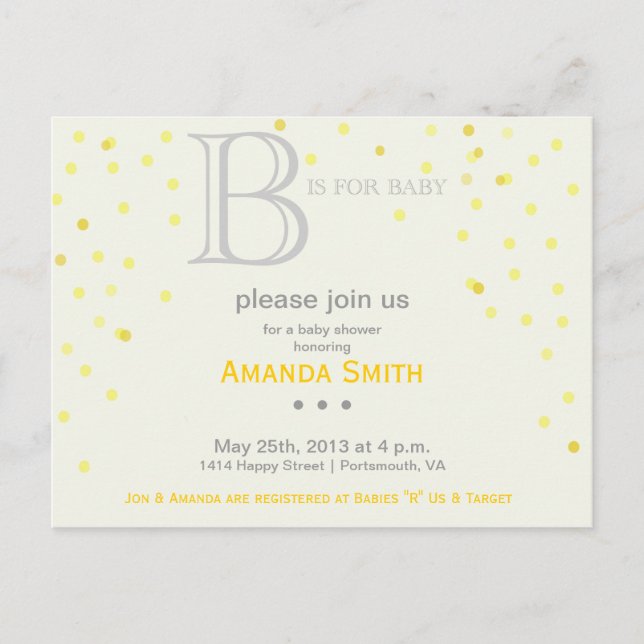 Postal De Invitación "B" es para Baby Shower Invite (Anverso)