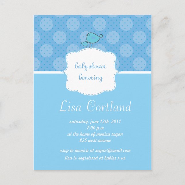 Postal De Invitación Baby Blue - Patos cortos y la ducha de bebé invita (Anverso)