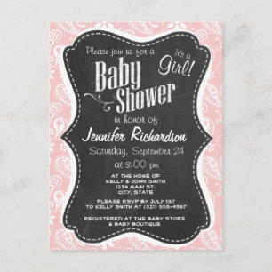 Postal De Invitación Baby Pink Paisley; el aspecto de los chalkboard vi