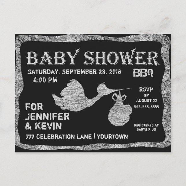 Postal De Invitación Baby Shower | Barbacoa | Pizarra (Anverso)