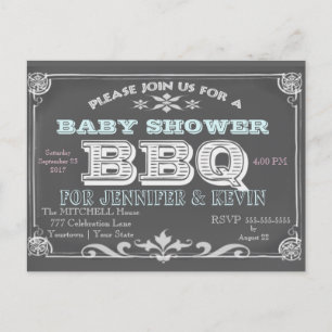 Postal De Invitación Baby Shower   Barbacoa   Pizarra