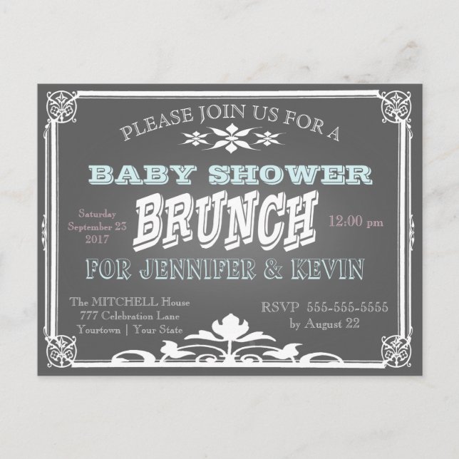 Postal De Invitación Baby Shower | BRUNCH | Pizarra (Anverso)