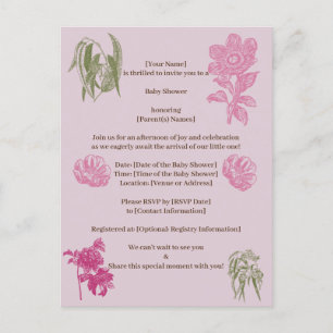 Postal De Invitación Baby Shower Chica de Eucalyptus Peony Botánico