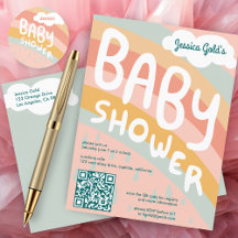 BABY SHOWER Cute nubes Rainbow Personalizado QR CÓ