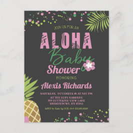 Postal De Invitación Baby Shower Dark, Chica tropical rosado de Aloha B