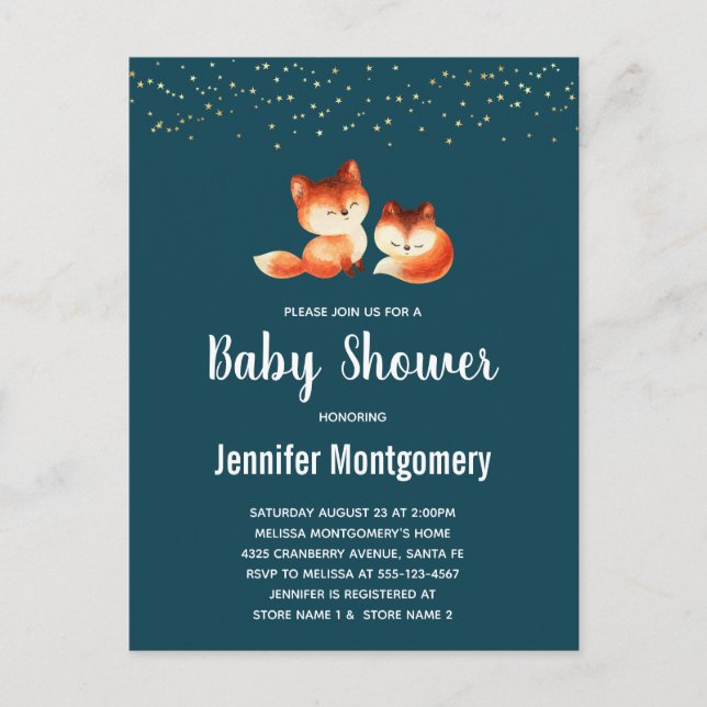 Postal De Invitación Baby Shower de 2 pequeños zorros rojos (Anverso)