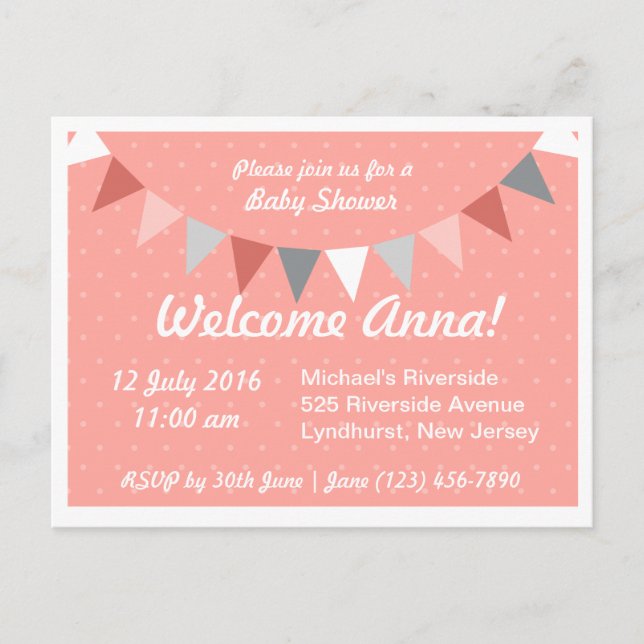 Postal De Invitación Baby Shower de agrupación rosa (Anverso)