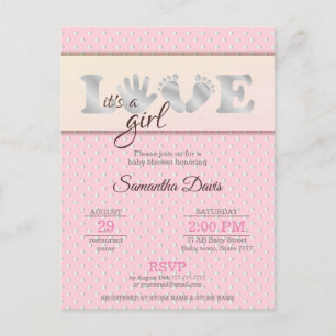 Postal De Invitación Baby Shower de amor y corazón para bebé plateada