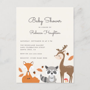 Postal De Invitación Baby Shower de animales de Woodland neutros de gén