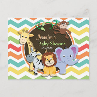 Postal De Invitación Baby Shower de Animales del Zoológico de Chevron c