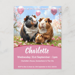 Postal De Invitación Baby Shower de cerdo de Guinea