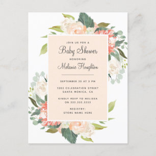 Postal De Invitación Baby Shower de color de agua dulce Rubor & Peach
