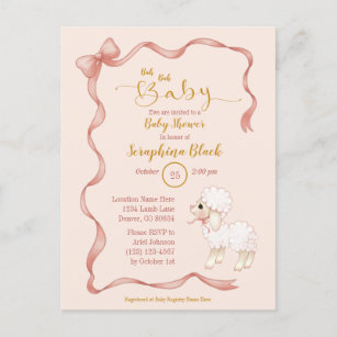 Postal De Invitación Baby Shower de cordero de vaca rosa dulce Girly