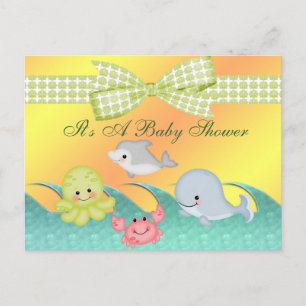 Postal De Invitación Baby Shower de criaturas del mar para bebés alegre