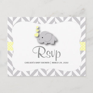 Postal De Invitación Baby Shower de elefante amarillo y gris - RSVP