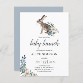 Postal De Invitación Baby Shower De Flor Azul Dusty Bunny Boho Presupue