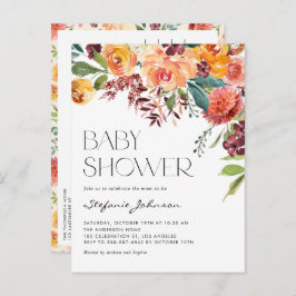 Postal De Invitación Baby Shower de Flores de Caída Rústica Acuarela