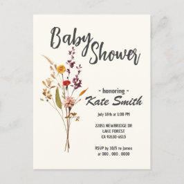 Postal De Invitación Baby Shower de flores silvestres boho