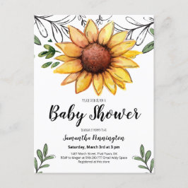 Postal De Invitación Baby Shower de girasol de acuarela rusa