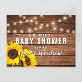 Postal De Invitación Baby Shower de Girasoles de Madera Rústica