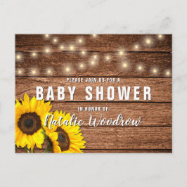 Postal De Invitación Baby Shower de Girasoles de Madera Rústica