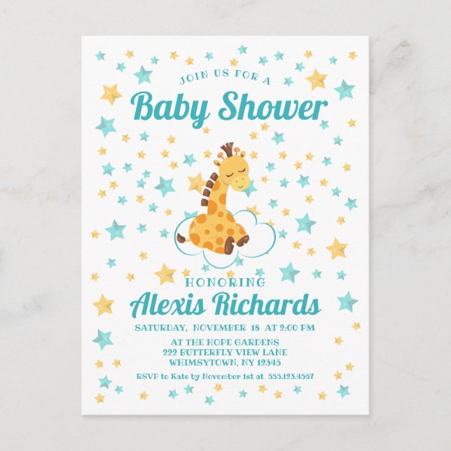 Postal De Invitación Baby Shower de guijarros y estrellas neutrales de  (Anverso)