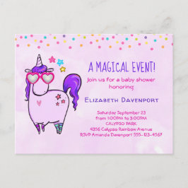 Postal De Invitación Baby Shower de unicornio en forma de corazón
