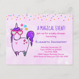 Postal De Invitación Baby Shower de unicornio en forma de corazón