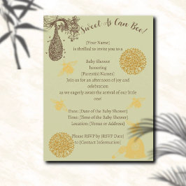 Postal De Invitación Baby Shower de vintage Honey Bumblebee Sage