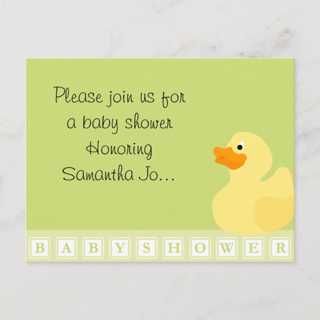 Postal De Invitación Baby Shower Duck (Anverso)