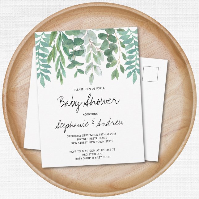 Postal De Invitación Baby Shower Eucalyptus Greenery (Subido por el creador)